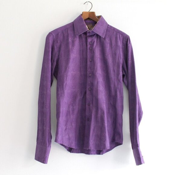 VINTAGE Vizoni Uomo Men's Purple Jacquard Button Down Shirt Size S - Picture 2 of 15